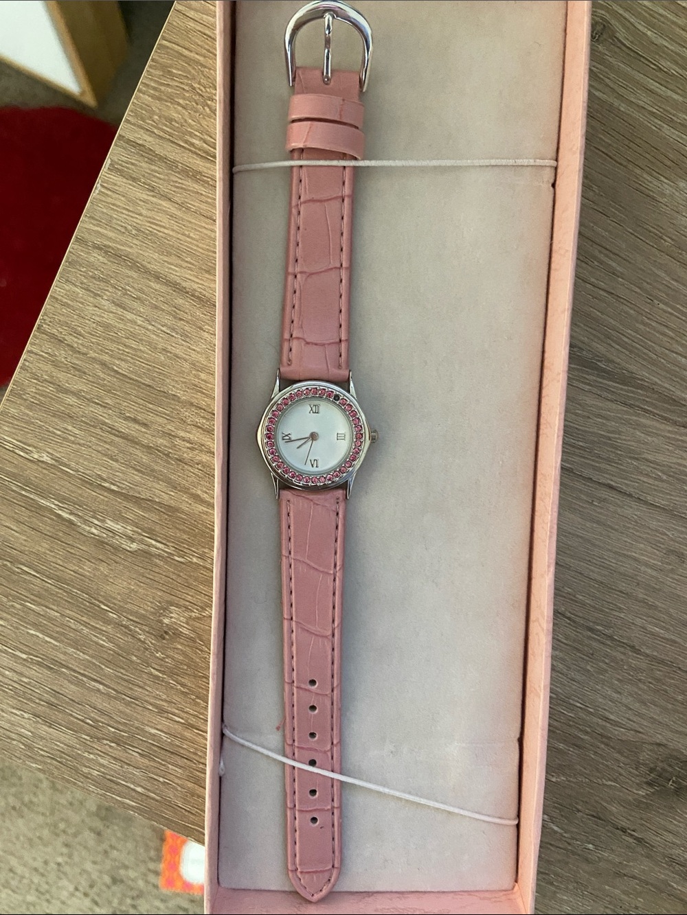 Women's Pink Crystal Accent Leather Strap Watch